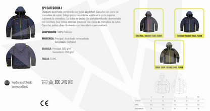 Chaqueta acolchada ultrasonido y softshell con capucha