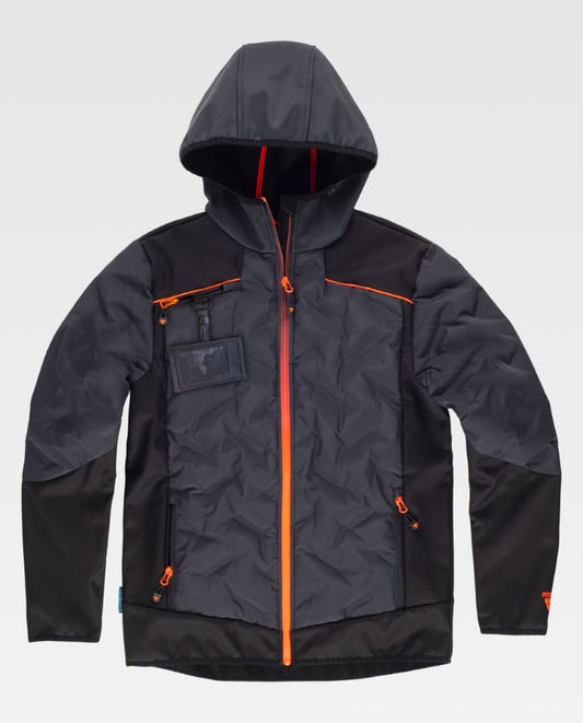 Chaqueta acolchada ultrasonido y softshell con capucha