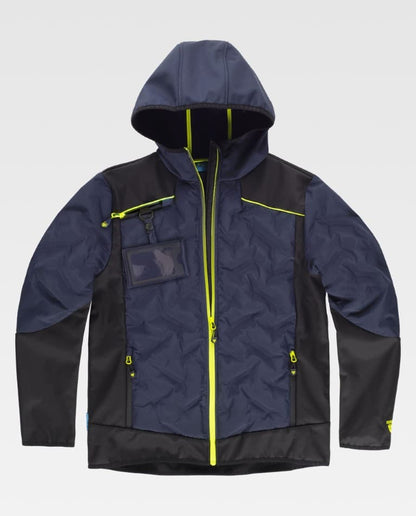 Chaqueta acolchada ultrasonido y softshell con capucha