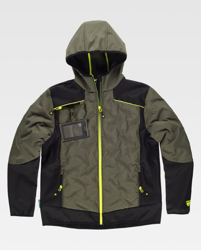 Chaqueta acolchada ultrasonido y softshell con capucha