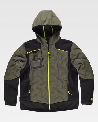 Chaqueta acolchada ultrasonido y softshell con capucha